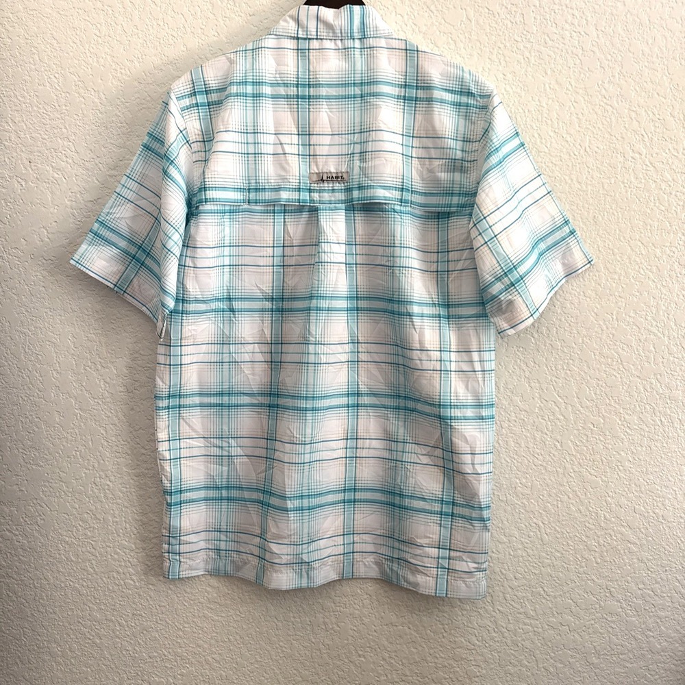 Habit Fishing Shirt Short Sleeve Plaid White Blue Vented Men's Size S NWT - Picture 2 of 10